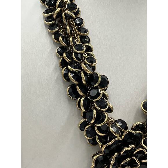 Vintage Black and Gold Tone Floral Statement Necklace - Picture 3 of 13